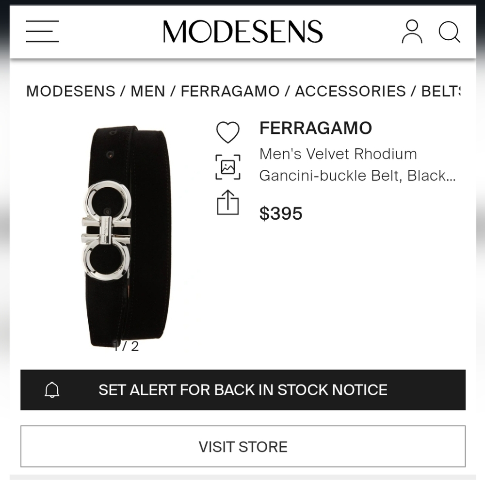Salvatore Ferragamo, black belt, leather, velvet